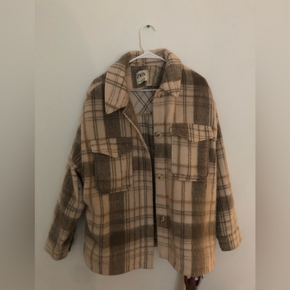 ZARA Beige Plaid Overshirt Shacket - Picture 1 of 4